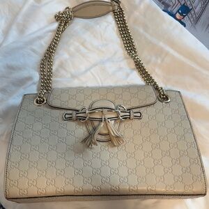 Gucci Large Emily Beige Monogram Shoulder Bag